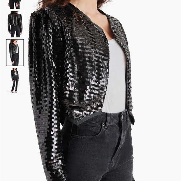 NWT Steve Madden Juliet Sequin Cropped Jacket Size XS S black NEW shoulder pads - Picture 3 of 16